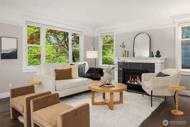 421 16th Ave E, Seattle, WA 98112 - living area with wood finished floors, baseboards, and a fireplace