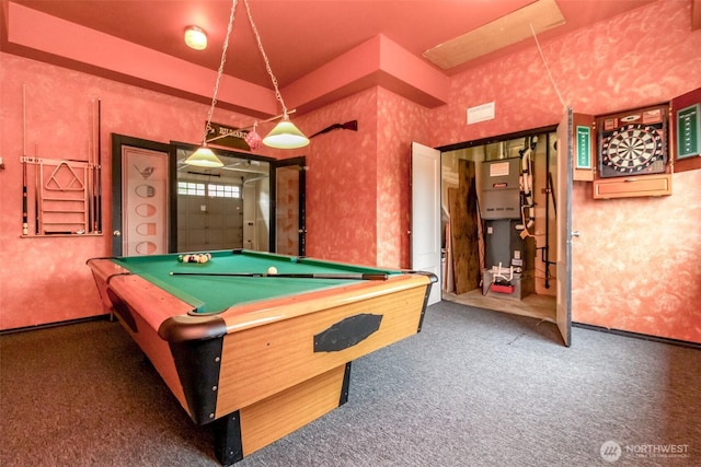 3612 Spyglass Dr NE, Tacoma, WA 98422 - rec room with carpet flooring, pool table, and wallpapered walls