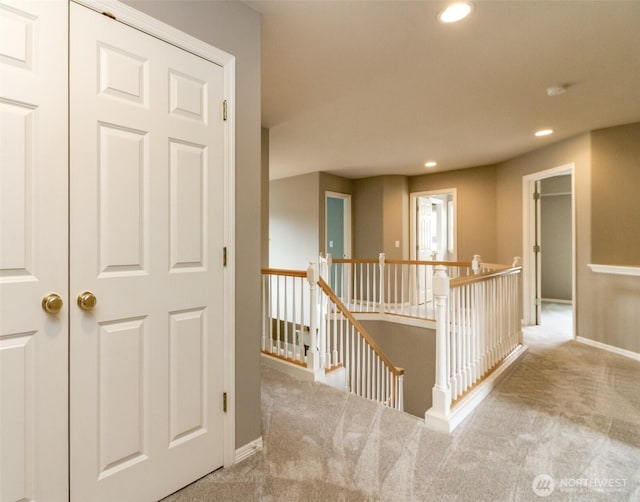3612 Spyglass Dr NE, Tacoma, WA 98422 - hallway featuring an upstairs landing, carpet, baseboards, and recessed lighting