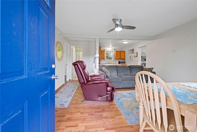 2019 Joe Johns Rd, Ocean Park, WA 98640 - living room with a ceiling fan and light wood-style floors