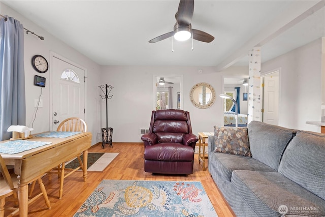 2019 Joe Johns Rd, Ocean Park, WA 98640 - living room featuring ceiling fan and light wood-style flooring
