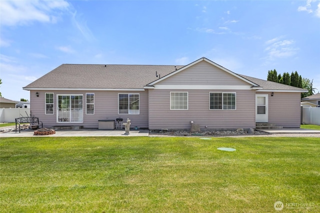 9488 SE Benjamin Way, Moses Lake, WA 98837 - rear view of property with a fire pit, a patio, entry steps, and roof with shingles