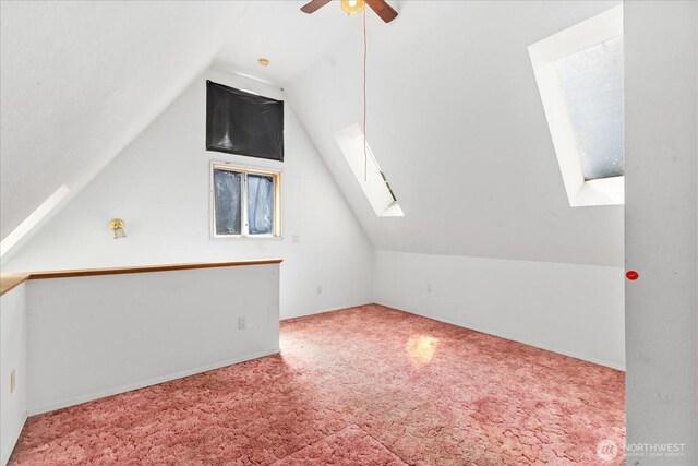 44119 Fir Rd, Gold Bar, WA 98251 - additional living space featuring a skylight, carpet, a ceiling fan, and vaulted ceiling