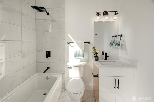 7350 21st Ave NW, Seattle, WA 98117 - bathroom with vanity, marble finish flooring, and tub / shower combination