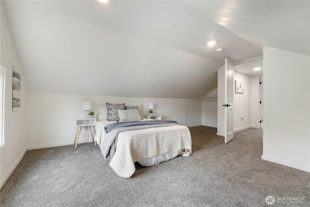 1006 S Cedar, Tacoma, WA 98405 - bedroom featuring vaulted ceiling, carpet floors, baseboards, and recessed lighting