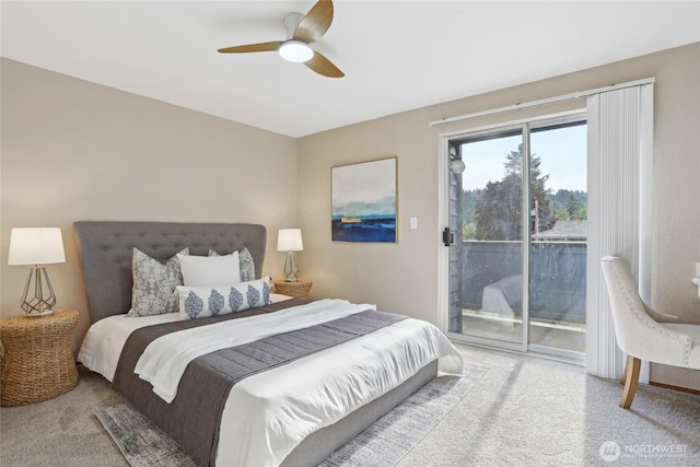 260 Newport Way NW Unit C24, Issaquah, WA 98027 - bedroom featuring carpet, access to exterior, and a ceiling fan