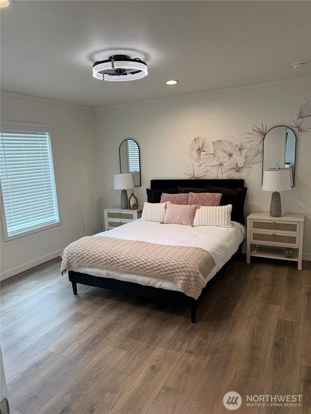 702 Bryce Pl SW, Mattawa, WA 99349 - bedroom featuring crown molding, wood finished floors, baseboards, and recessed lighting