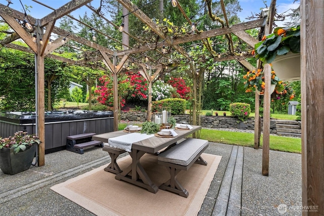 464 7th Ave, Fox Island, WA 98333 - view of patio / terrace with a hot tub and outdoor dining space