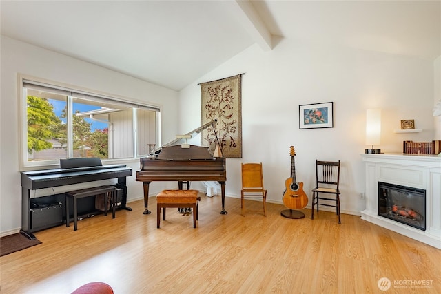 8039 Niska Rd, Blaine, WA 98230 - sitting room featuring wood finished floors, a glass covered fireplace, and baseboards