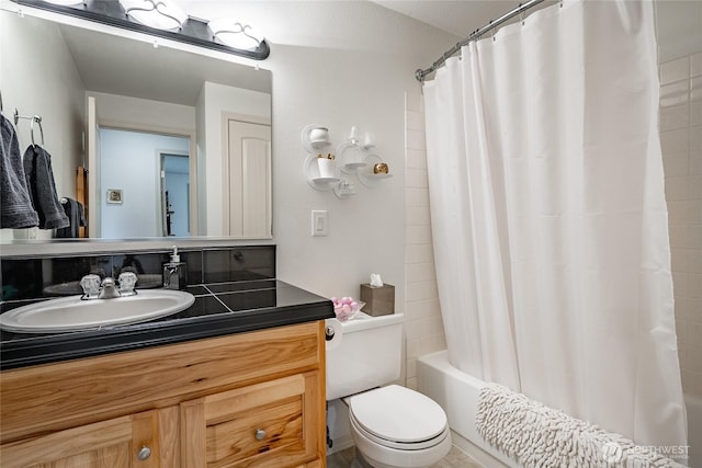 8039 Niska Rd, Blaine, WA 98230 - bathroom featuring shower / bath combination with curtain, vanity, and toilet
