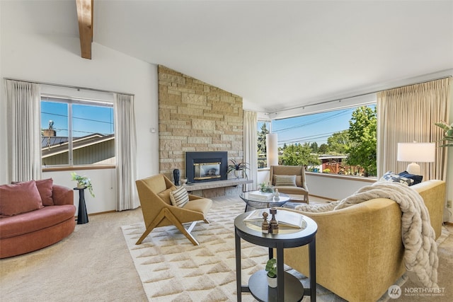 4839 S Mead St, Seattle, WA 98118 - carpeted living area featuring a fireplace and baseboards