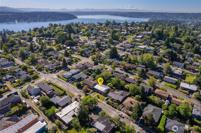 4839 S Mead St, Seattle, WA 98118 - aerial overview of property's location with a water and mountain view and nearby suburban area