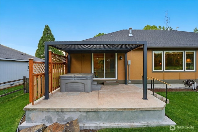 52 Buttonquail Ln, Walla Walla, WA 99362 - back of house featuring a hot tub, a patio, and roof with shingles