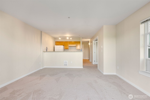 303 23rd Ave S Unit 308, Seattle, WA 98144 - unfurnished living room with rail lighting, light colored carpet, and baseboards