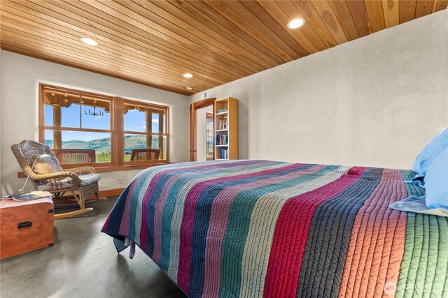 3B Johnny Haase Ln, Winthrop, WA 98862 - bedroom with wood ceiling, recessed lighting, and finished concrete floors