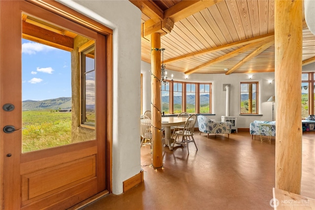 3B Johnny Haase Ln, Winthrop, WA 98862 - sunroom / solarium with a mountain view, healthy amount of natural light, beam ceiling, and heating unit