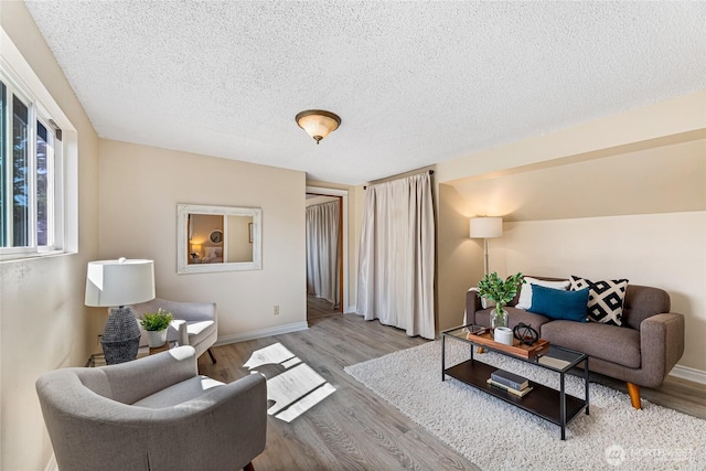 746 N 89th St, Seattle, WA 98103 - living area with wood finished floors, a textured ceiling, and baseboards
