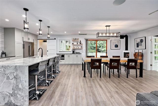30 Hemlock Ct, Port Townsend, WA 98368 - dining area with light wood-style flooring and recessed lighting