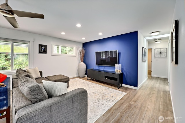30 Hemlock Ct, Port Townsend, WA 98368 - living area with light wood finished floors, recessed lighting, and ceiling fan