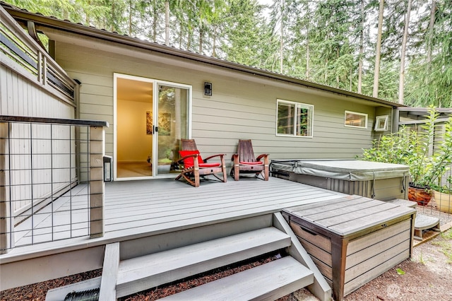 30 Hemlock Ct, Port Townsend, WA 98368 - wooden terrace featuring a hot tub