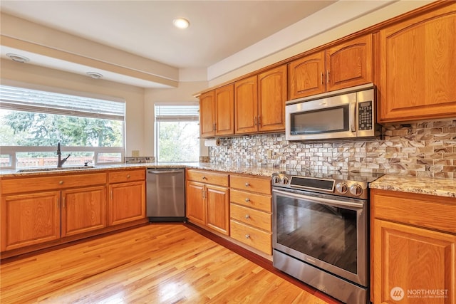 31637 107th Ave SE, Auburn, WA 98092 - kitchen featuring stainless steel appliances, a sink, brown cabinetry, and recessed lighting