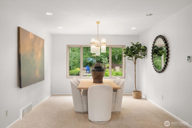 4102 205th Ave SE, Sammamish, WA 98075 - dining room with a chandelier, light carpet, and recessed lighting