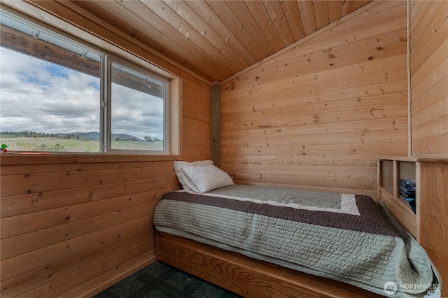645 Chelan Trails Rd, Chelan, WA 98816 - bedroom with lofted ceiling, wood walls, and wood ceiling