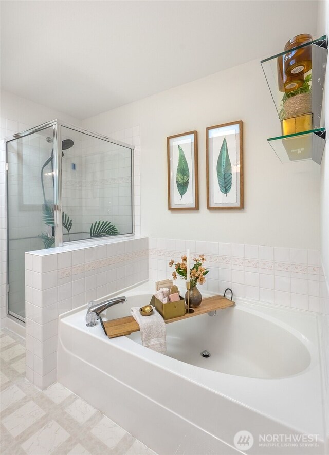 14431 Cascade Dr SE, Snohomish, WA 98296 - bathroom featuring a garden tub and a shower stall