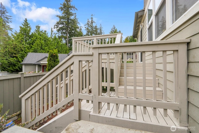 wooden terrace with fence and stairs