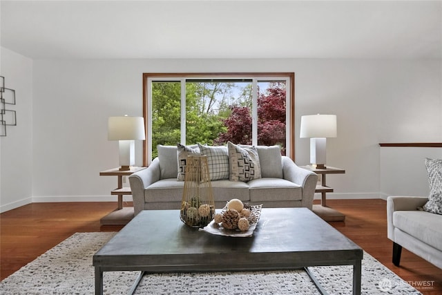 living room featuring baseboards and wood finished floors