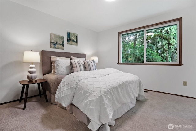 bedroom featuring baseboards and carpet
