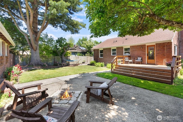 1510 N Mason Ave, Tacoma, WA 98406 - view of patio featuring a fire pit and a wooden deck