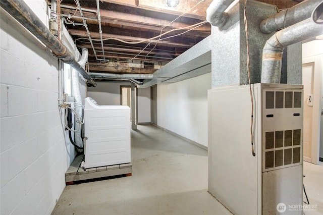 unfinished basement featuring washer / clothes dryer