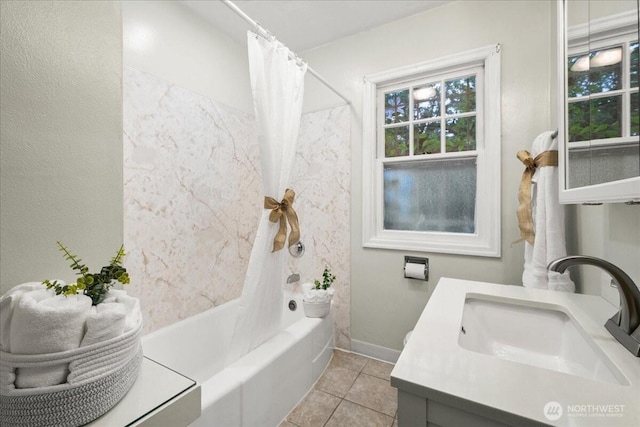 bathroom featuring a sink, tile patterned floors, and shower / bathtub combination with curtain