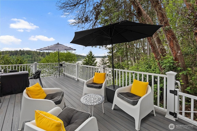 deck with a wooded view