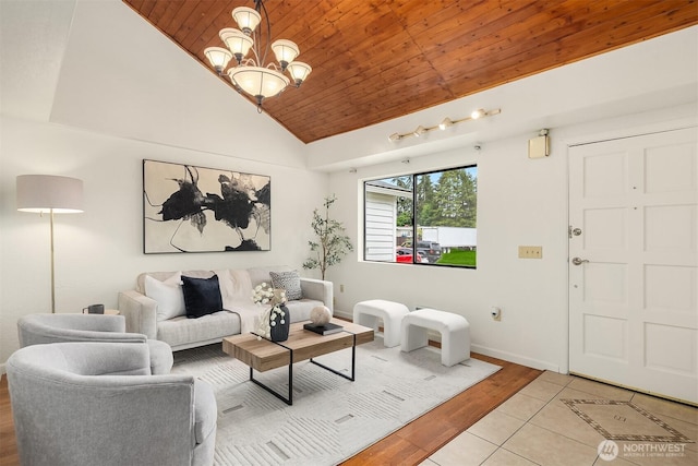 23516 20th Ave W, Bothell, WA 98021 - living area featuring wooden ceiling, light wood-style floors, baseboards, a chandelier, and high vaulted ceiling