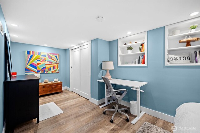 6311 46th Ave SW, Seattle, WA 98136 - office area with wood finished floors, baseboards, and recessed lighting