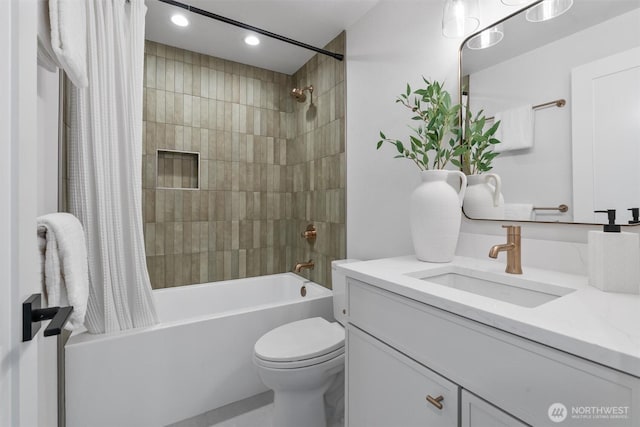 4257 33rd Ave W, Seattle, WA 98199 - bathroom with shower / bath combo, toilet, vanity, and recessed lighting