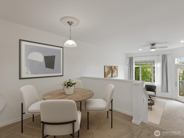 11570 Stone Ave N Unit A-102, Seattle, WA 98133 - dining space with light carpet, recessed lighting, baseboards, and ceiling fan