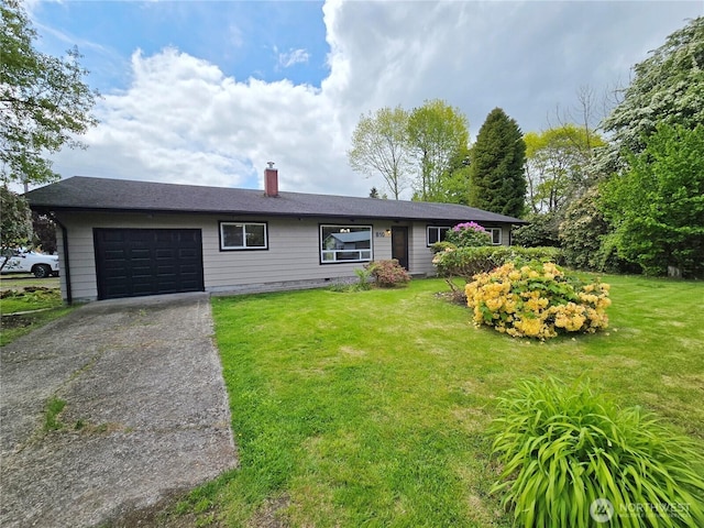 810 H St, Forks, WA 98331 - ranch-style house featuring an attached garage, driveway, a chimney, and a front yard