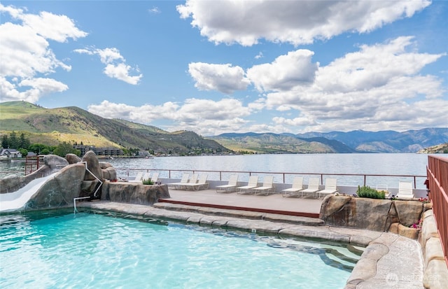 322 W Woodin Ave Unit 711, Chelan, WA 98816 - view of swimming pool with a water slide and a water and mountain view