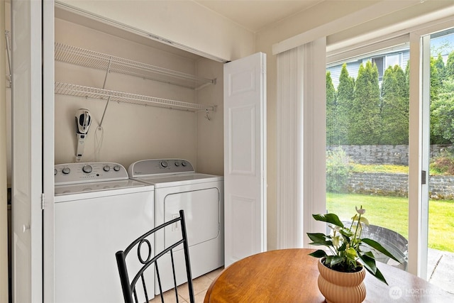 12015 SE 312th Pl Unit 7D, Auburn, WA 98092 - washroom with washing machine and clothes dryer and light tile patterned floors