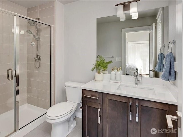 11550 174th Ave NE, Redmond, WA 98052 - full bath featuring vanity, toilet, a stall shower, connected bathroom, and plenty of natural light
