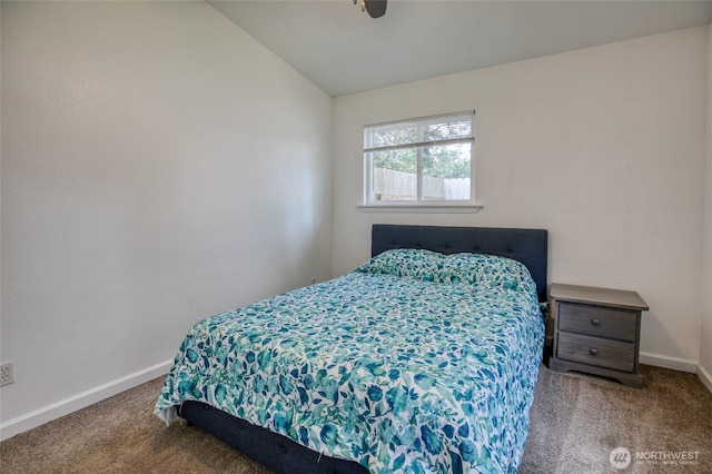 184 Frigate St NW, Ocean Shores, WA 98569 - bedroom featuring carpet, baseboards, vaulted ceiling, and ceiling fan