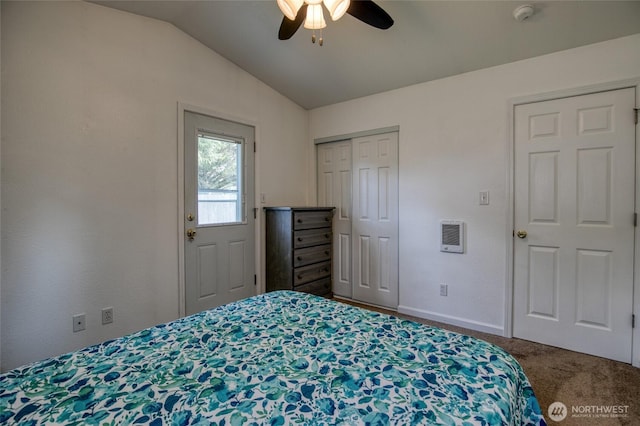 184 Frigate St NW, Ocean Shores, WA 98569 - carpeted bedroom with vaulted ceiling, baseboards, a closet, and ceiling fan