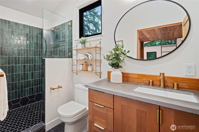 16044 33rd Ave NE, Lake Forest Park, WA 98155 - full bathroom featuring vanity, toilet, tile patterned floors, and a walk in shower