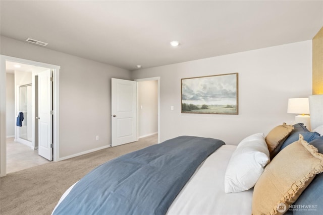 bedroom featuring carpet floors, baseboards, and recessed lighting