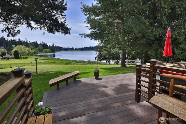 5066 Bayview Rd, Langley, WA 98260 - wooden terrace with a water view and a yard
