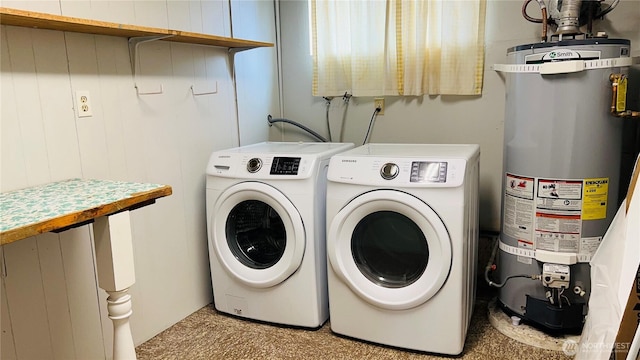 3732 S 254th Pl, Kent, WA 98032 - clothes washing area with gas water heater and washing machine and dryer