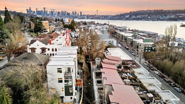 aerial view at dusk of a skyline view
